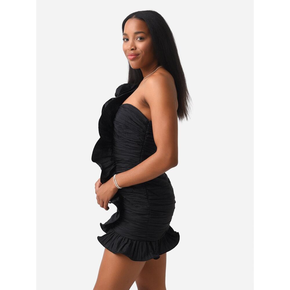LoveShackFancy ​Brenaya Ruffle Flower Mini Bodycon Dress black size 6 - Picture 16 of 16